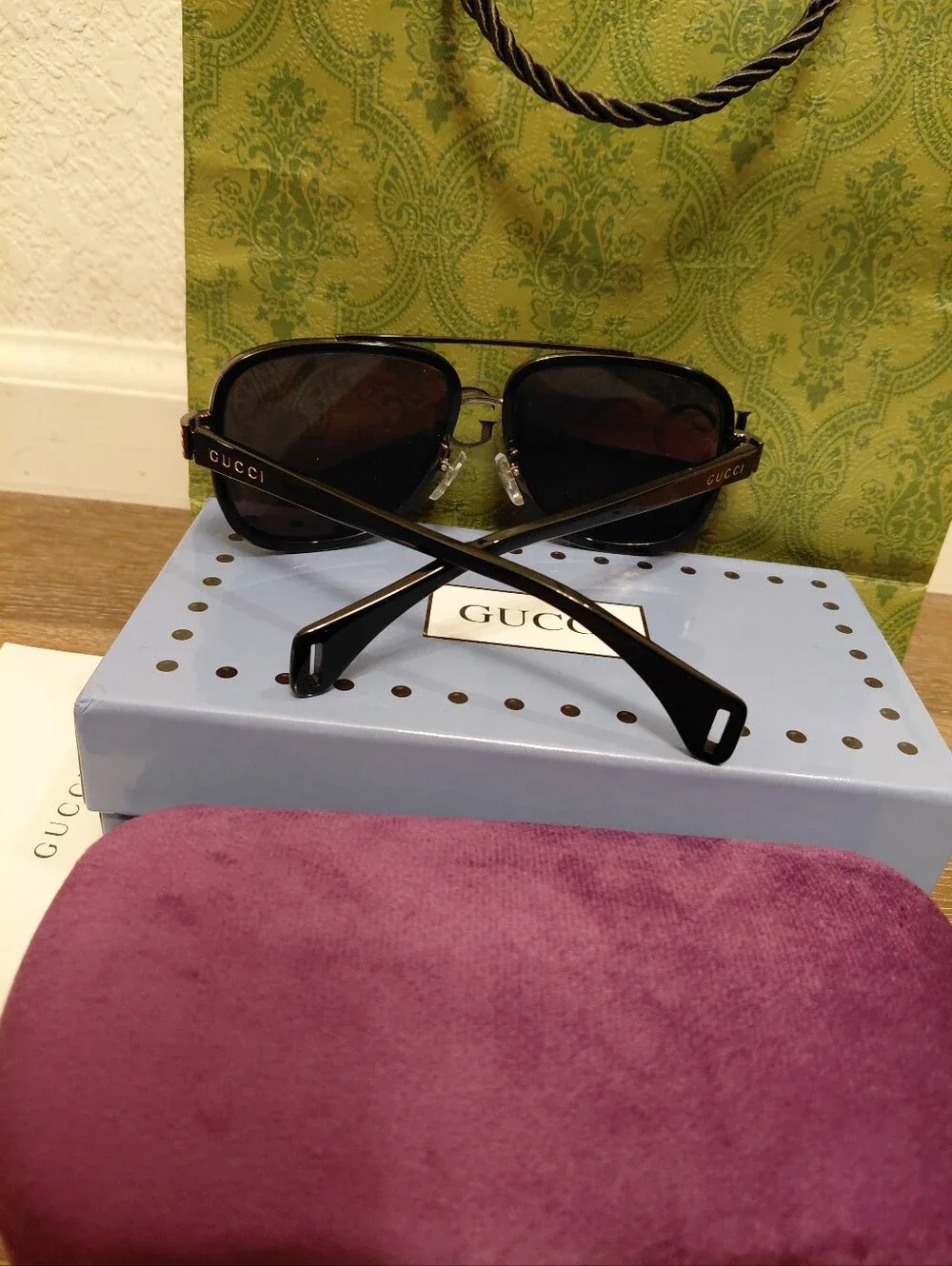 Gucci GG0448S 58mm Aviator Gun Framed Pilot Dark Sunglasses Size 58mm-16mm-145mm